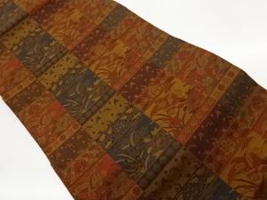 変わり格子に花鳥模様織出し名古屋帯